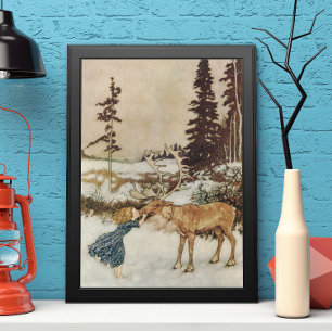 Vintage Gerda and the Reindeer by Edmund Dulac Poster