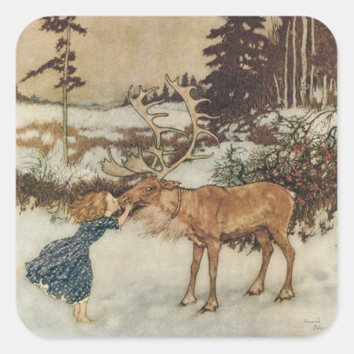 Vintage Gerda and the Reindeer by Edmund Dulac Square Sticker