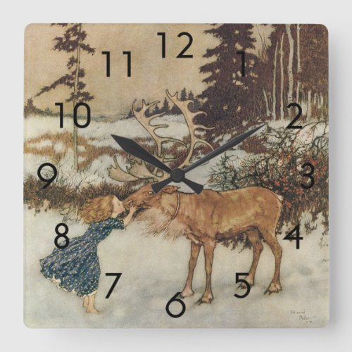 Vintage Gerda and the Reindeer by Edmund Dulac Square Wall Clock