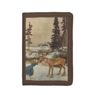 Vintage Gerda and the Reindeer by Edmund Dulac Tri-fold Wallet