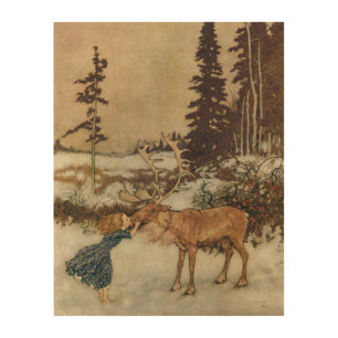 Vintage Gerda and the Reindeer by Edmund Dulac Wood Wall Art