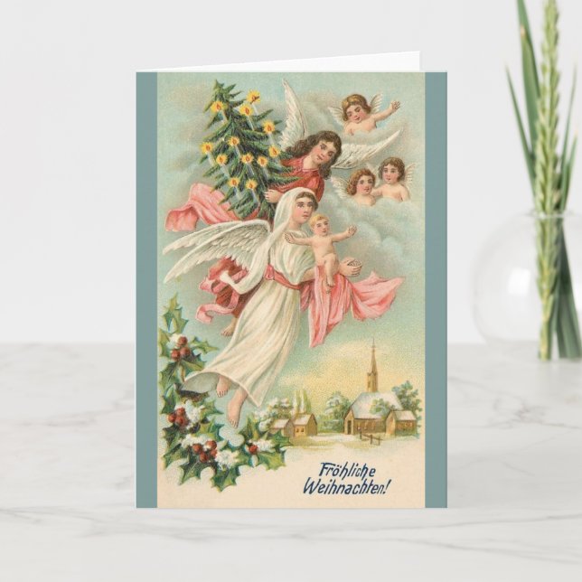 Vintage German Angels Christmas Greeting Card (Front)