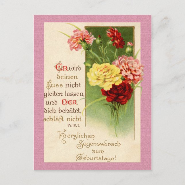 Vintage German Birthday Card - Psalm 121:3 Roses (Front)