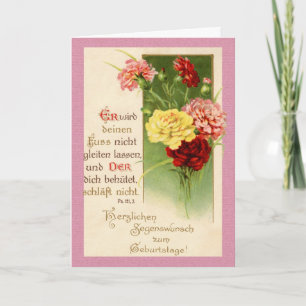 Vintage German Birthday Card - Psalm 121:3 Roses
