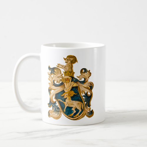 Vintage German Blue and Gold Aries Coat of Arms Coffee Mug