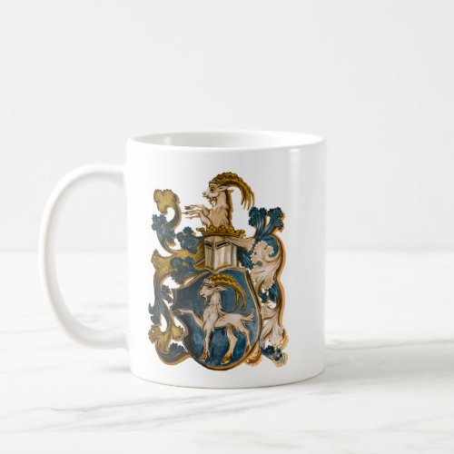 Vintage German Blue  Gold Capricorn Coat of Arms Coffee Mug