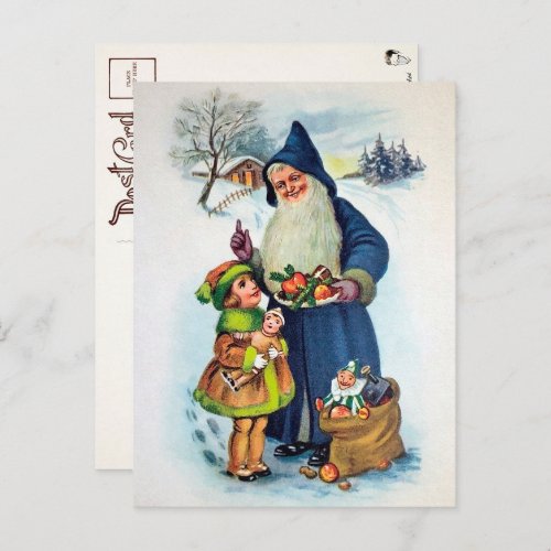 Vintage German Blue Santa Postcard
