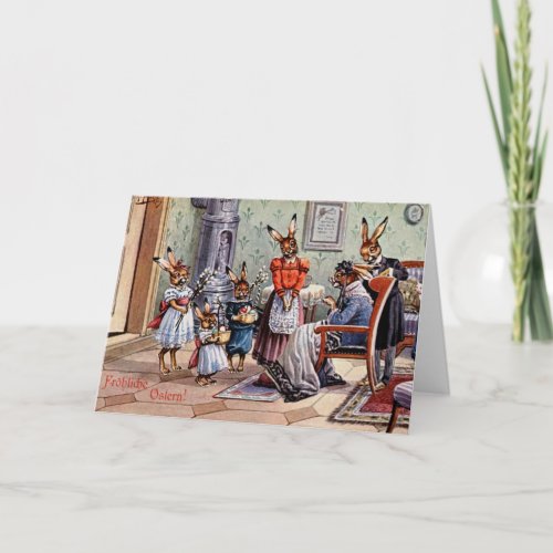 Vintage German _ Bunnies Visit Grandma on Easter Holiday Card