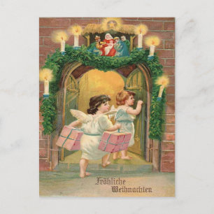 Vintage German Christmas - Angels & Nativity Scene Postcard