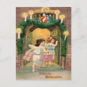 Vintage German Christmas - Angels & Nativity Scene Postcard