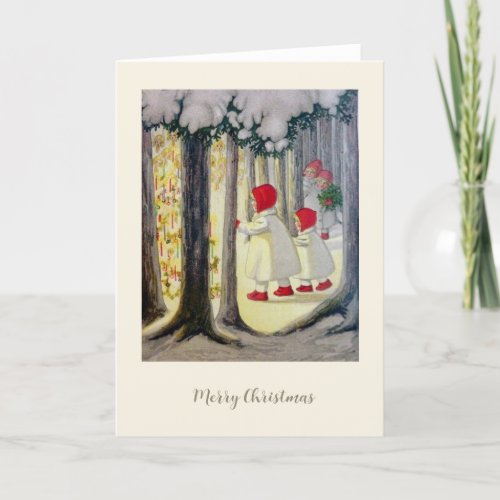 Vintage German Christmas Card Angels in Forest