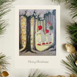 Vintage German Christmas Card Angels in Forest