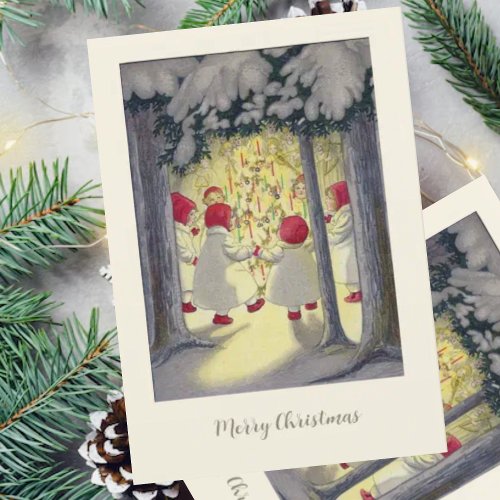 Vintage German Christmas Card Angels in Forest