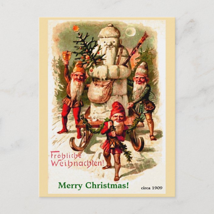 pic Vintage Christmas Gnomes vintage german christmas gnomes and santa snowman holiday postcard zazzle com