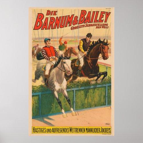 Vintage German Circus Poster Of Jockeys On Horses