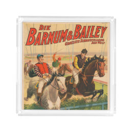 Vintage German Circus Poster Of Jockeys On Horses Acrylic Tray