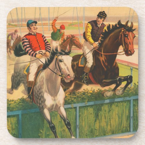 Vintage German Circus Poster Of Jockeys On Horses Beverage Coaster