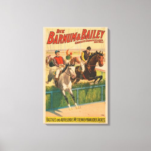 Vintage German Circus Poster Of Jockeys On Horses Canvas Print