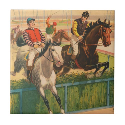 Vintage German Circus Poster Of Jockeys On Horses Ceramic Tile