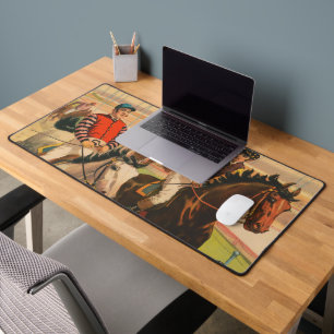 Vintage German Circus Poster Of Jockeys On Horses Desk Mat