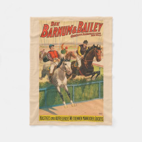 Vintage German Circus Poster Of Jockeys On Horses Fleece Blanket