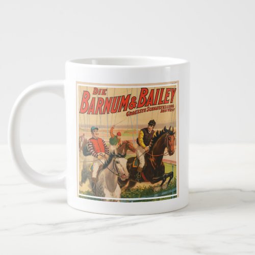 Vintage German Circus Poster Of Jockeys On Horses Giant Coffee Mug