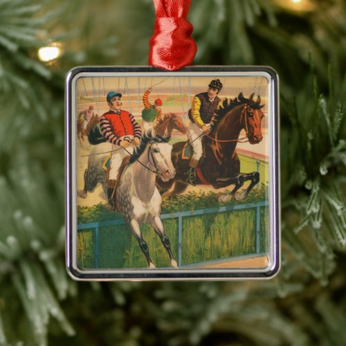 Vintage German Circus Poster Of Jockeys On Horses Metal Ornament