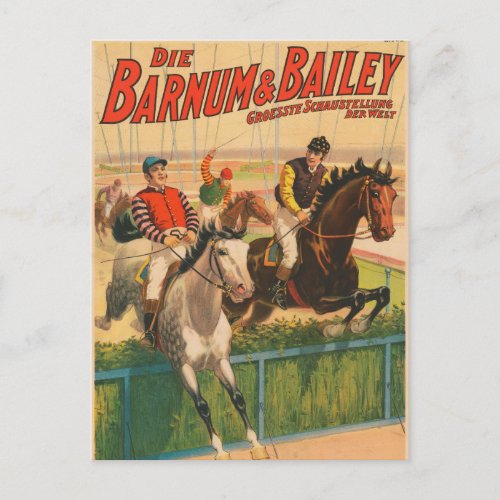 Vintage German Circus Poster Of Jockeys On Horses Postcard