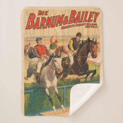 Vintage German Circus Poster Of Jockeys On Horses Sherpa Blanket