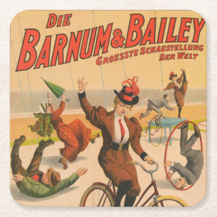 Vintage German Circus Poster Of Performers, 1900. Square Paper Coaster