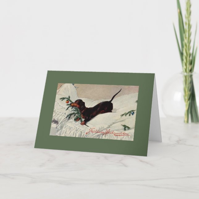 Vintage German Dachshund Christmas Greeting Card (Front)