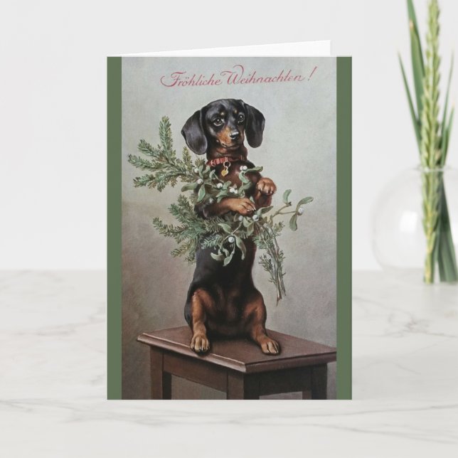 Vintage German Dachshund Christmas Greeting Card (Front)
