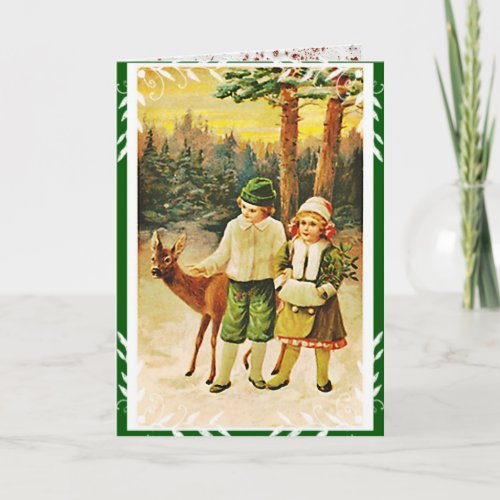 Vintage German Deer Woodland Christmas  Card