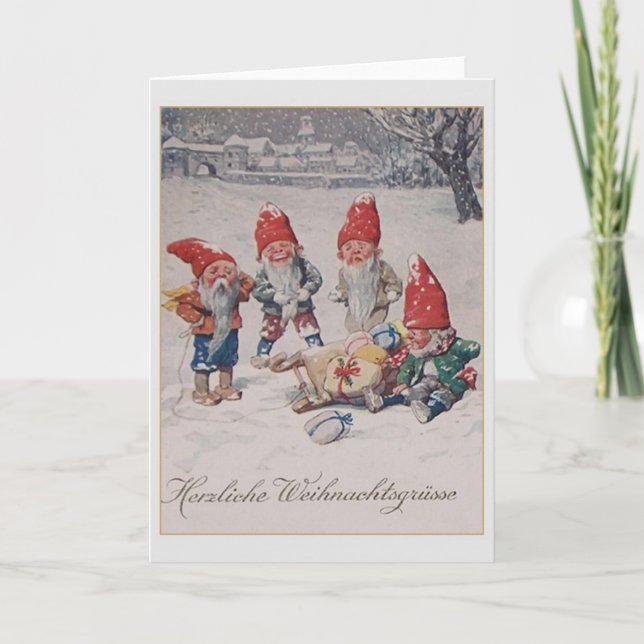 Vintage German Dwarfs / Gnomes Christmas Card (Front)