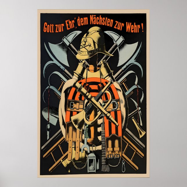 Vintage German Fire Brigade Poster Print Fire (Front)