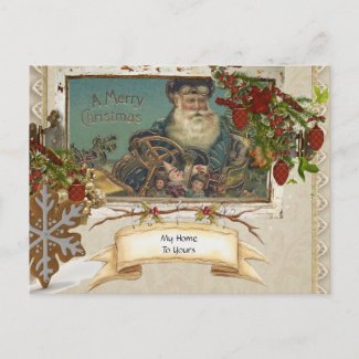 Vintage German Foil Country Santa Holiday Postcard