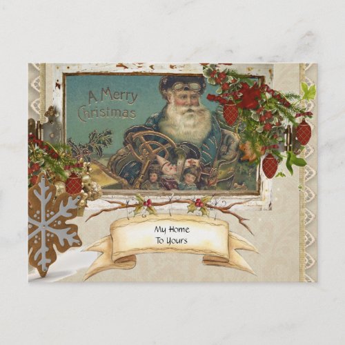 Vintage German Foil Country Santa Holiday Postcard