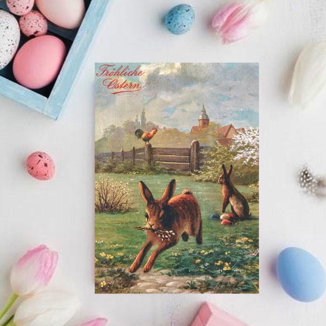 Vintage German Frohe Ostern Easter Rabbit Holiday Card (Creator Uploaded)
