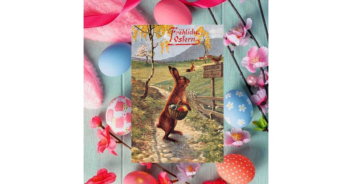 Vintage German Frohe Ostern Easter Rabbit Holiday Card | Zazzle