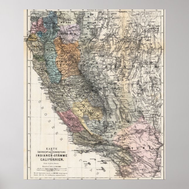 Vintage German Map of California 1879 Poster (Front)