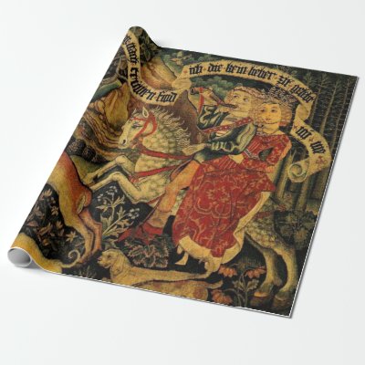Vintage German Medieval Love Hunting Decoupage Wrapping Paper