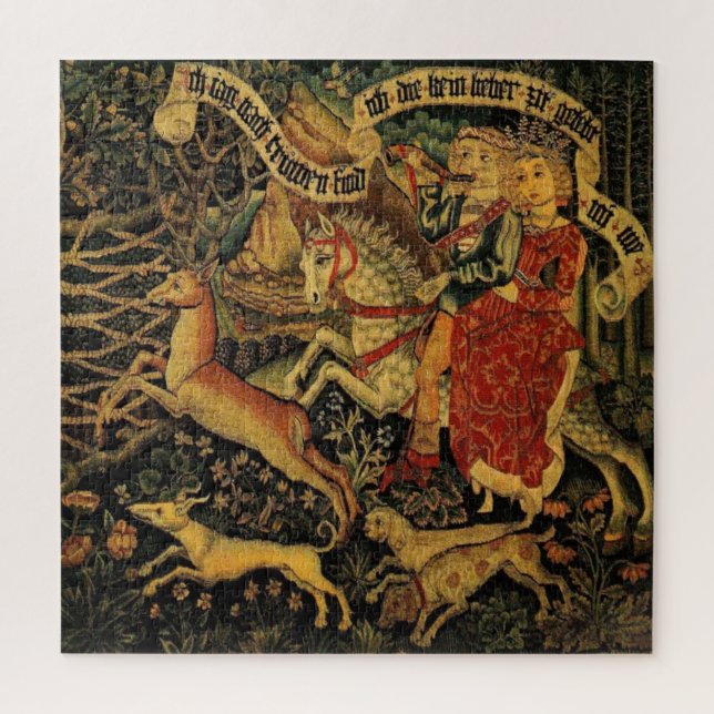 Vintage German Medieval Renaissance Love Hunting  Jigsaw Puzzle (Vertical)