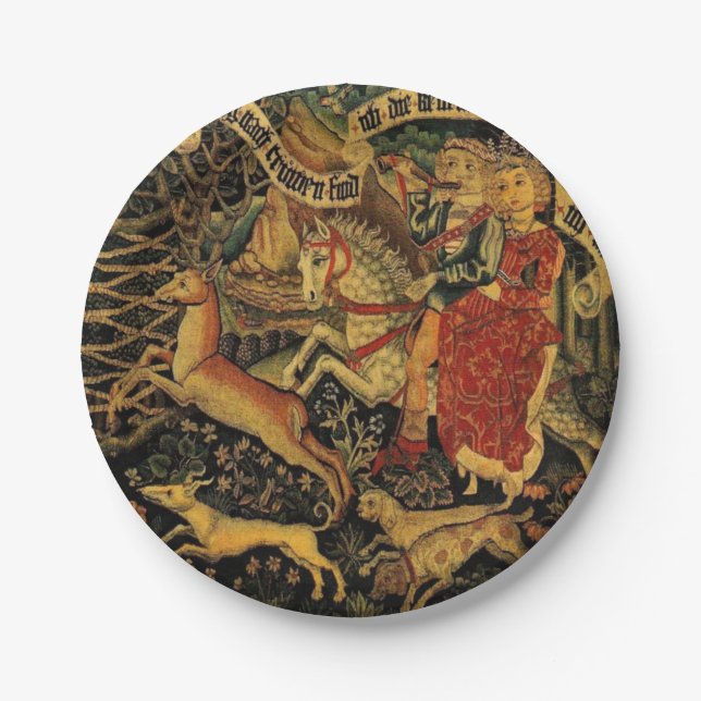 Vintage German Medieval Renaissance Love Hunting  Paper Plates (Front)