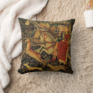 Vintage German Medieval Renaissance Love Hunting  Throw Pillow