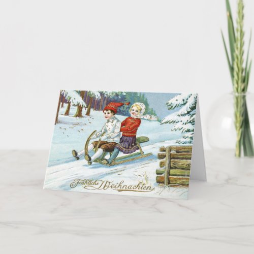 Vintage German Merry Christmas Frohe Weinachten Holiday Card