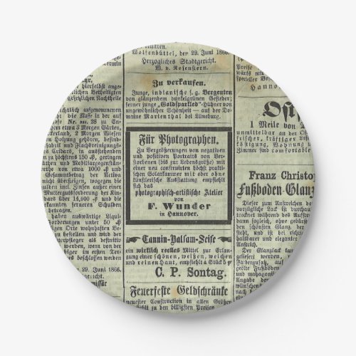 Vintage German newspaper paper plate