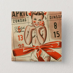 Vintage German Pin-Up Calendar Girl Button