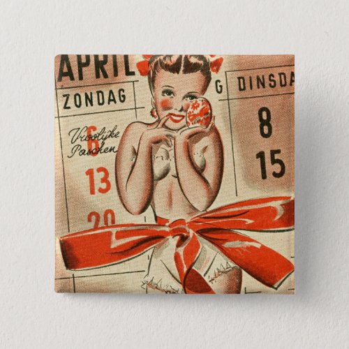 Vintage German Pin_Up Calendar Girl Button