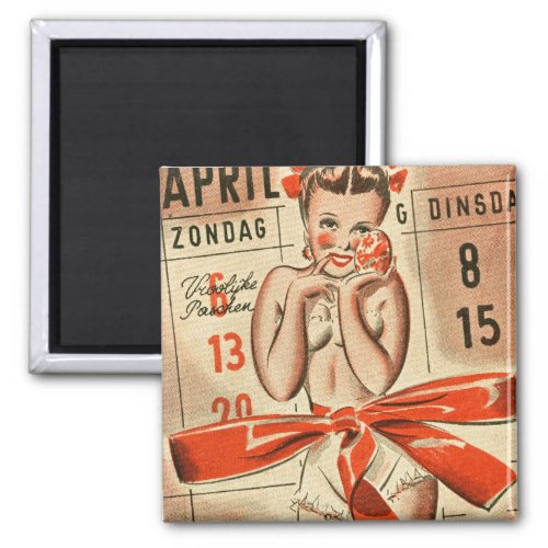 Vintage German Pin_Up Calendar Girl Magnet