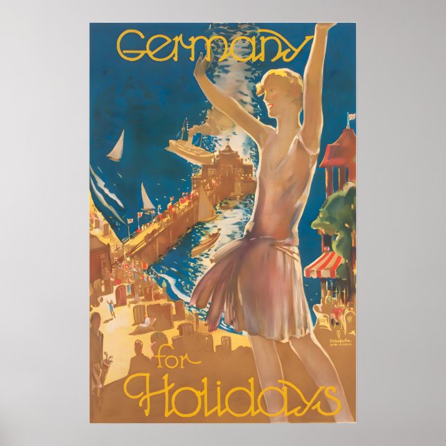 Vintage German Poster Germany For Holidays Print (Front)